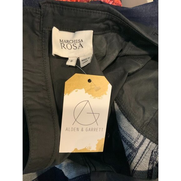 Marchesa Rosa Dark Wash Denim Layered Black Combo Collared Pencil Dress, Size 0 - Picture 8 of 8